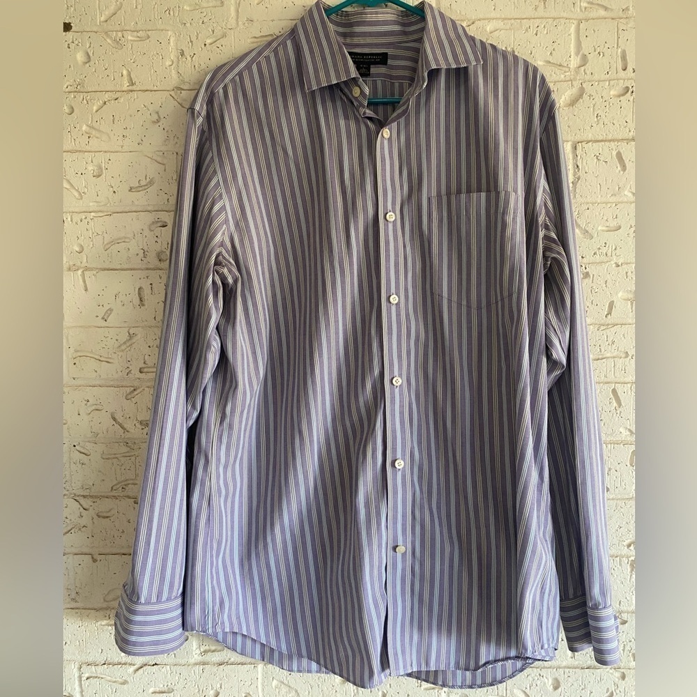 Banana Republic Men's Dress Shirt - Purple and White Stripes